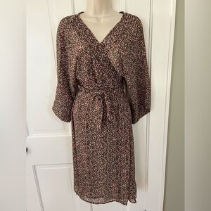 Josa Tulum Long Sleeve Kimono Wrap Dress One Size Semi Sheer Cover Up Pink Green